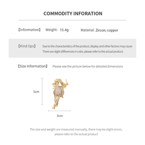 Detailed specs of the 14K gold plated unicorn brooch with cubic zirconia 5cm x 3cm