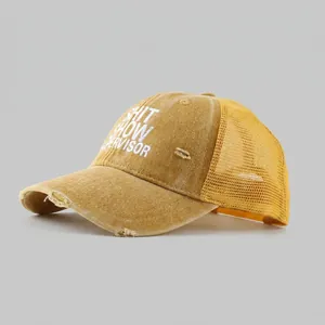 Vintage mustard yellow mesh baseball cap with Shit Show Supervisor text for men and women