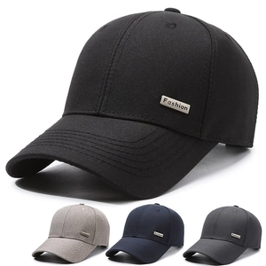 Baseball Cap Cotton Twill Curved Brim Sun Protection Outdoor Casual Hat With Metal Fashion Plate For Men Adjustable