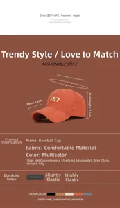Size chart for vintage corduroy baseball cap with 87 embroidery and adjustable strap