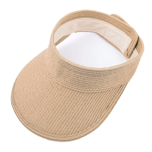 Chic khaki straw sun visor hat for women featuring a foldable wide brim and velcro strap