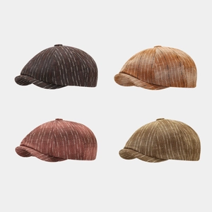 Casquette Newsboy De Style Britannique Rétro Pour Hommes Et Femmes Chapeau De Peintre Octogonal En Coton Rayé Vintage