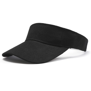 Side view of black solid color sun visor hat with textured twill fabric detail