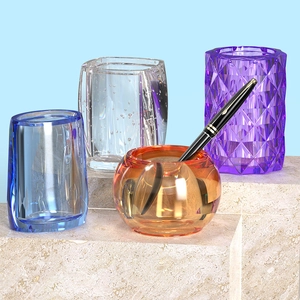 Creatieve hars mal voor facet geslepen pennenhouder en cilinder vaas voor DIY kantoor