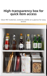 Detailed view of high-transparency PET slanted organizer for kitchen spice jars and bottles