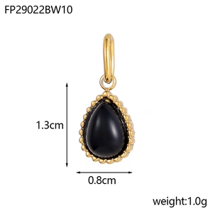 Teardrop black stone pendant with gold steel frame for DIY necklaces and earrings