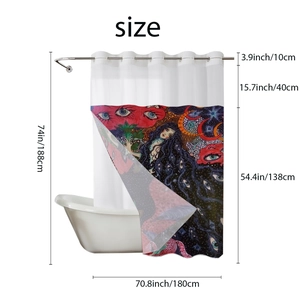 Detailed dimension chart for waterproof polyester shower curtain with artistic print