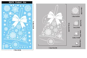 Tableau des tailles pour stickers de Noël avec dimensions des cloches et flocons