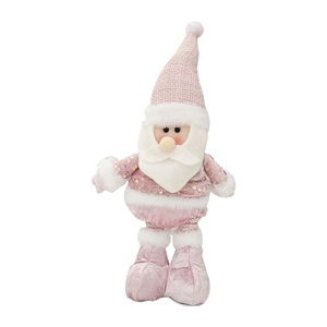 Pink sequined retractable Christmas gnome plush with knit hat for home holiday decor