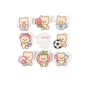 Cute Korean acrylic little bear pins set featuring various cartoon characters and poses