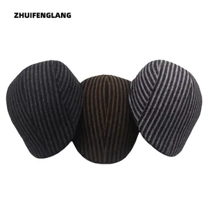 Men Striped Woolen Flat Cap Vintage British Style Thickened Warm Winter Ivy Hat For Outdoor