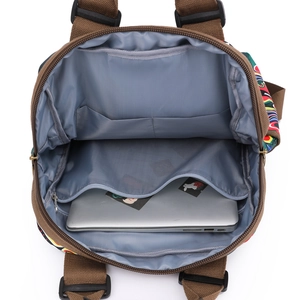Ethnic print backpack with large capacity interior and padded laptop compartment