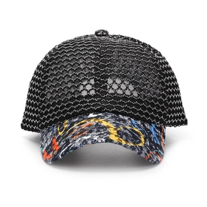 Breathable black mesh baseball cap for women with vibrant graffiti printed sun visor