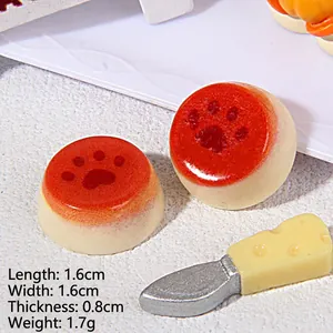 Miniature resin cat paw buns and cheese knife charms for DIY hairpins with dimensions