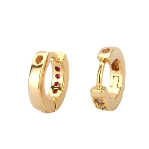 18k gold plated huggie hoop earrings featuring red and champagne zircon gemstones