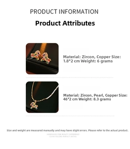 Detail view of vintage horse jewelry set with zircon earrings and pearl necklace