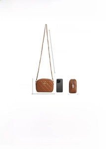 Detailed size specifications of the compact brown PU leather crossbody phone bag for women