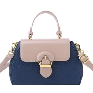 Fashion contrast color leather handbag with dark blue body and pink flap for women