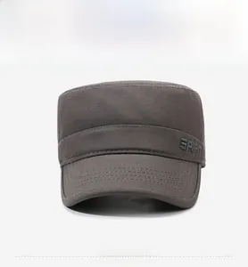 Front detail of dark grey canvas cadet cap with SPIRIT embroidery and reinforced visor