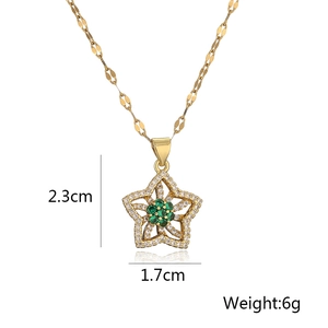 Close-up of gold-plated star pendant with zircon flower showing 2.3cm by 1.7cm size