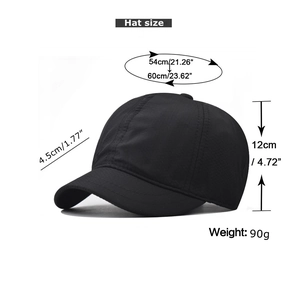 Detailed size chart for black quick-dry outdoor cap showing 54-60cm adjustable circumference