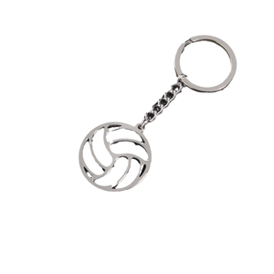 Minimalist silver stainless steel volleyball keychain with hollow round pendant charm