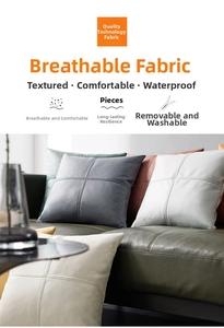 Close-up of waterproof fabric pillow cover with cross stitching and breathable texture