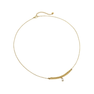 Triple layer gold stainless steel necklace featuring a teardrop zircon crystal pendant