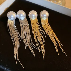 Fashion Long Tassel Dangle Earrings With Imitation Artificial Pearl And 925 Sterling Silver Earring Post Luxury Jewelry For Women