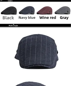 Détail d'une casquette plate à rayures avec boucles latérales réglables en métal et tissu doux