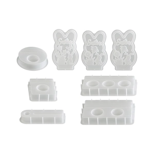Lot de 7 moules en silicone de Pâques avec reliefs de fleurs, lapins et papillons