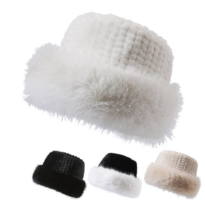 Winter faux fox fur bucket hat for women available in white, black, and beige colors