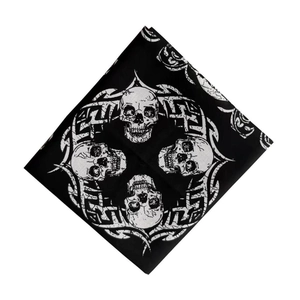 Cotton bandana featuring a white skull and tribal pattern for outdoor cycling use