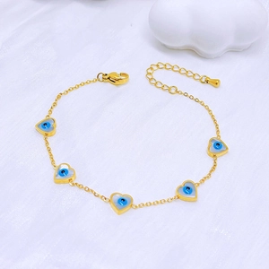 Titanium Steel Gold Plated Evil Eye Bracelet For Women Elegant Heart Star Flower Hamsa Hand Four Leaf Clover Pendant Jewelry