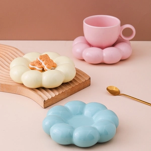 Nordic cloud macaron ceramic coffee cup and saucer set with colorful sun flower plates