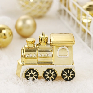 Pendentif de sapin de Noël en forme de train doré avec paillettes blanches festives