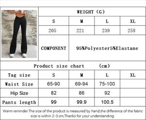 Tabella taglie e materiali per pantaloni sportivi svasati con vita a V per donna moderna