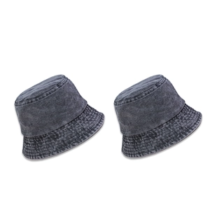 Classic retro washed denim bucket hat in dark grey with reinforced stitching detail