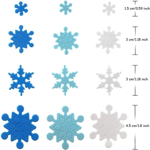 Detailed size guide for glitter foam snowflake stickers in 1.5cm, 3cm, and 4.5cm widths