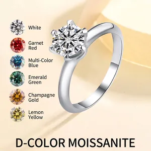 Classic Six Prong Moissanite Ring S925 Sterling Silver Engagement Wedding Band For Women With GRA Certificate Elegant Luxury Fine Jewelry Anniversary Gift