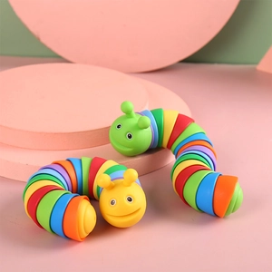 Realistic Rainbow Slug Multi-Jointed Caterpillar Stress Relief Toy PVC Plastic Sensory Fidget Toy For Kids Adults Fun Office Desk Decor