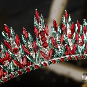 Luxury silver bridal crown with red and green crystals for Christmas parties