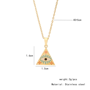 Macro shot of stainless steel triangle evil eye pendant with 40+5cm chain details