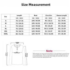 Detailed size chart for men's waffle knit long sleeve polo shirt in CM and INCH