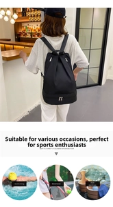Waterproof black oxford backpack with wet-dry separation and shoe compartment for gym and travel