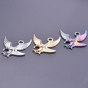 Set of punk eagle animal pendants in silver, gold, and rainbow finishes for DIY jewelry