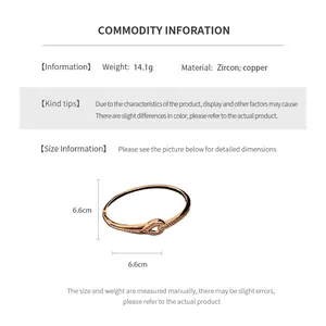 Tableau des tailles du bracelet jonc doré 18 carats avec zircon et mesure de 6,6 cm