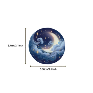 Detail view of 5.4cm celestial magic planet sticker with dimension markings in inches