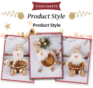 Detail of Christmas candy baskets featuring Santa Claus and Snowman woven designs