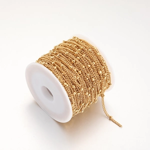 18K gold plated stainless steel bead chain on a white spool for DIY jewelry making